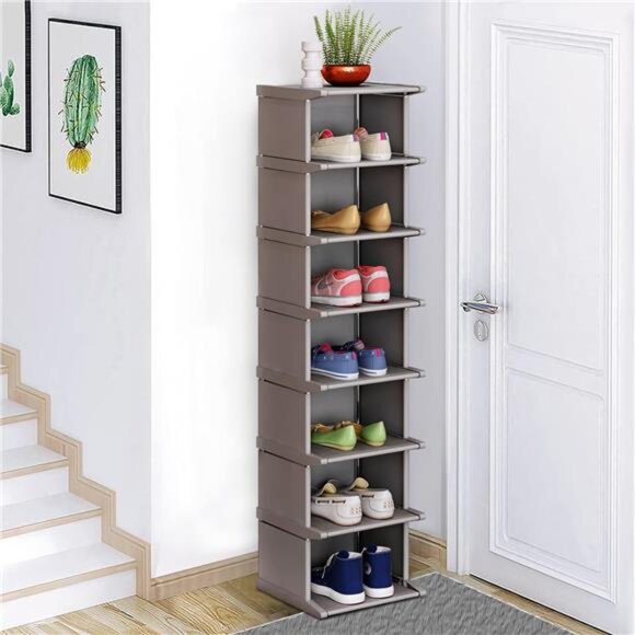 8-Tier Vertical Space Saving Shoe Storage Organizer Gray